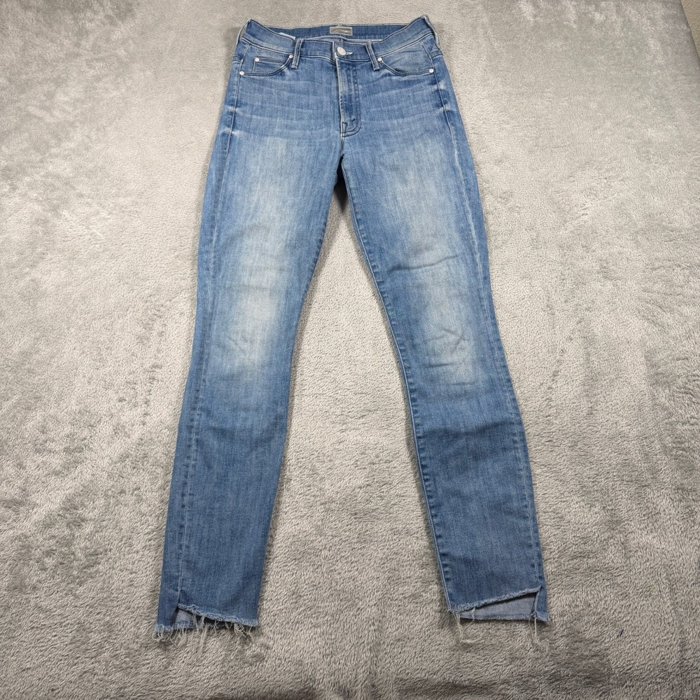 MOTHER Stunner Ankle Fray Jeans Women Size 24 Blue Medium Wash High Rise